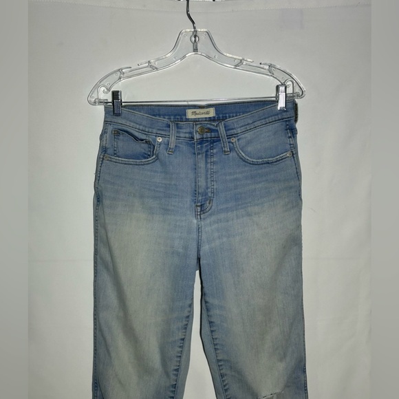 Madewell Stovepipe Jeans Size 28 Light Wash High Rise Straight Leg Raw Hem - Picture 2 of 12